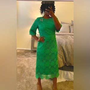 ☘️ Lily & Taylor Green Lace Tea Length Dress US 8